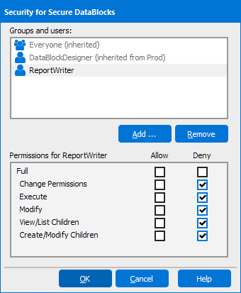 This image shows the Security dialog for folder.   All privileges are denied.